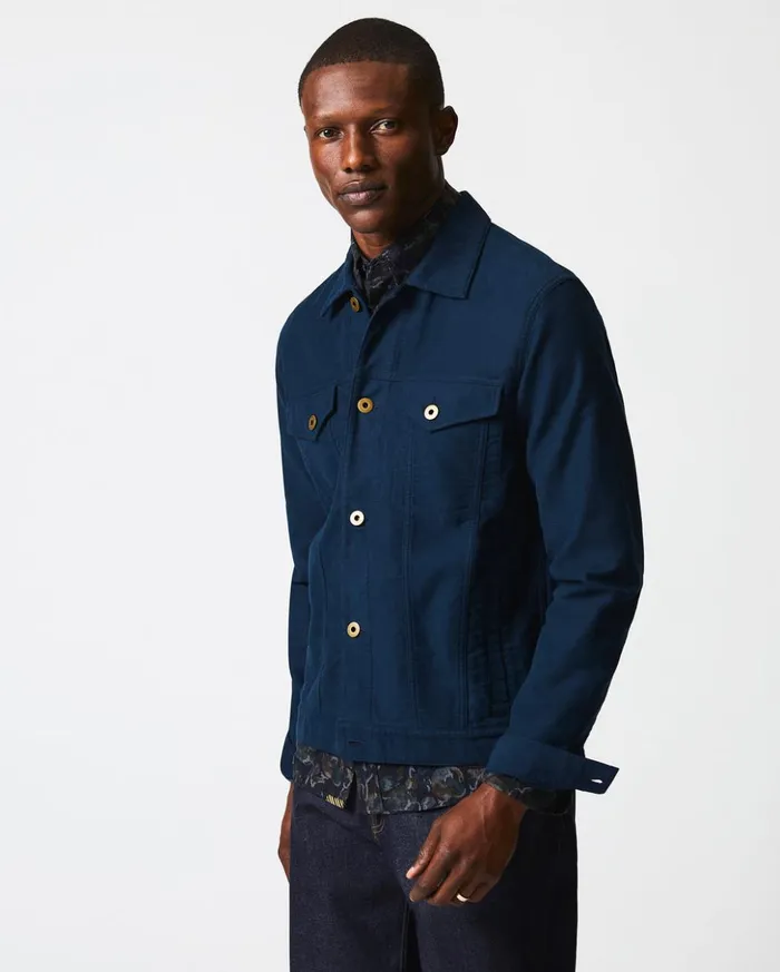 Jackets and Outerwear Men Billy Reid Moleskin Tupelo Trucker Jacket Carbon Blue