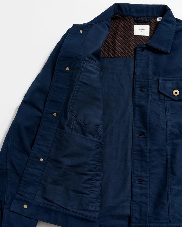 Jackets and Outerwear Men Billy Reid Moleskin Tupelo Trucker Jacket Carbon Blue