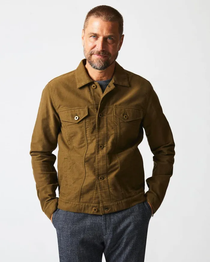 Jackets and Outerwear Men Billy Reid Moleskin Tupelo Trucker Jacket Olive