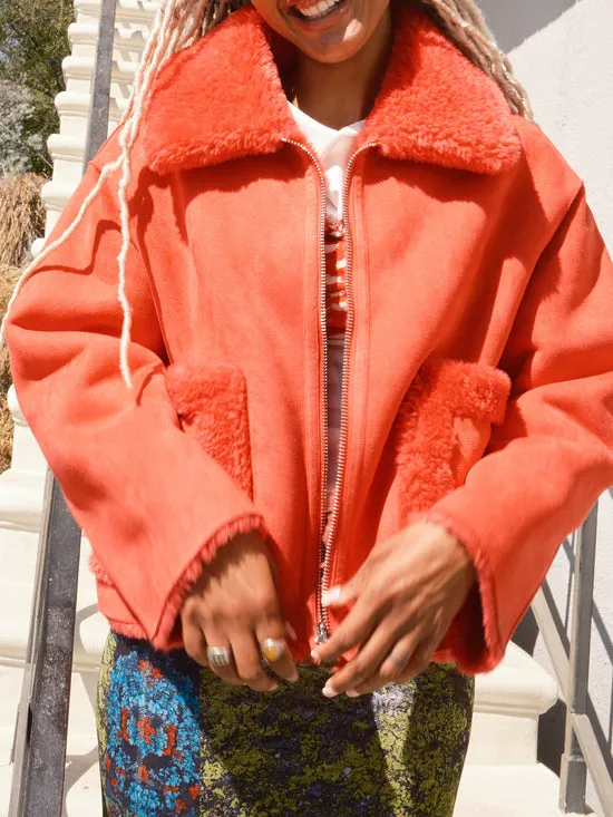 Jackets Outerwear Women Vera Shearling Aviator Jacket Red Lisa Says Gah