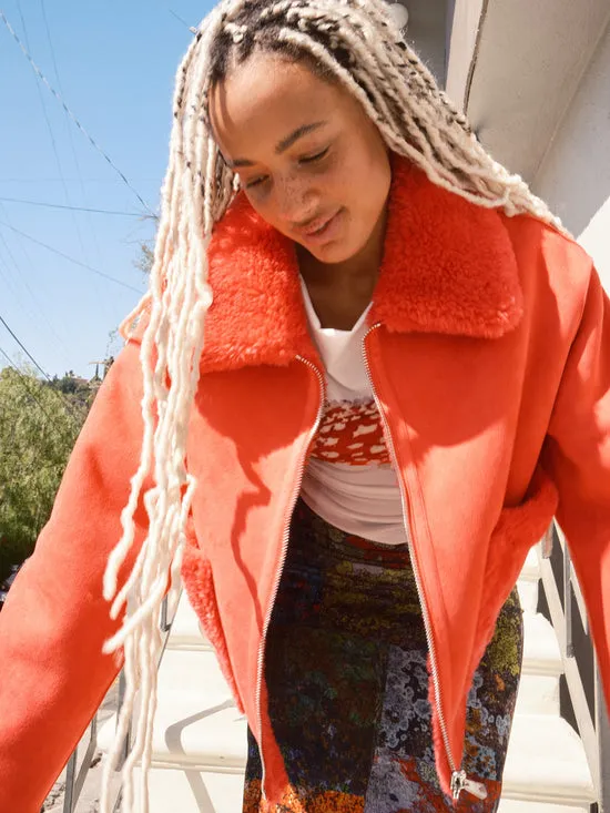 Jackets Outerwear Women Vera Shearling Aviator Jacket Red Lisa Says Gah