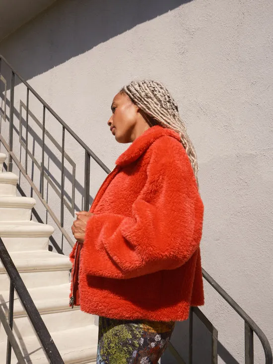 Jackets Outerwear Women Vera Shearling Aviator Jacket Red Lisa Says Gah