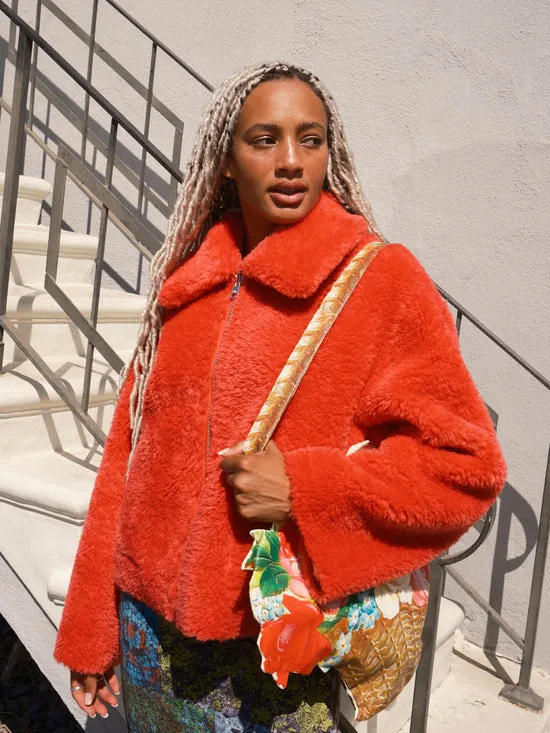 Jackets Outerwear Women Vera Shearling Aviator Jacket Red Lisa Says Gah