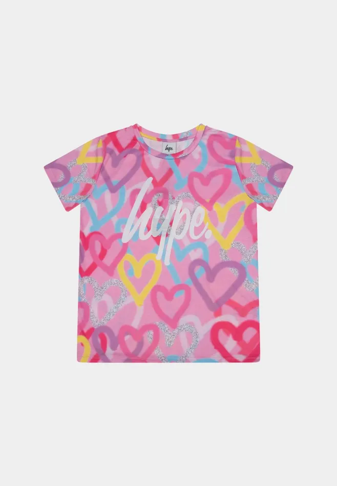 Just Hype TShirts Hype Girls Pink Graffiti Hearts TShirt