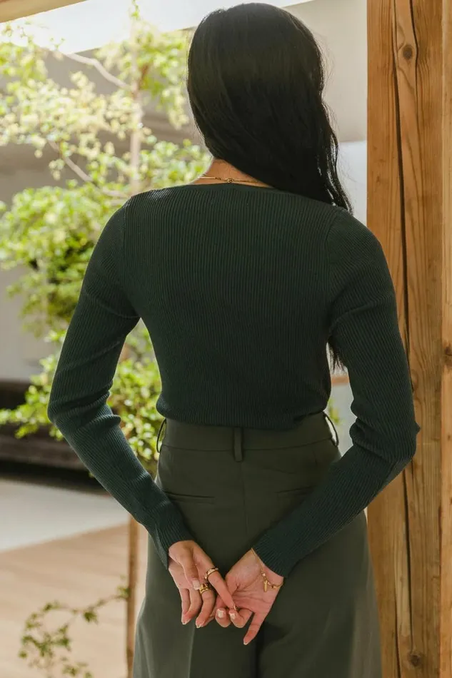 Kali Fitted Ribbed Sweater In Teal Teal Women Bohme Tees and Tanks