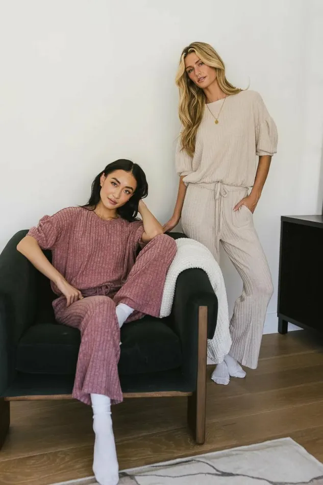 Keiko Ribbed Pants In Mauve Mauve Women Bohme Sets