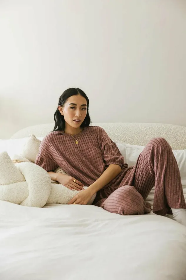 Keiko Ribbed Pants In Mauve Mauve Women Bohme Sets