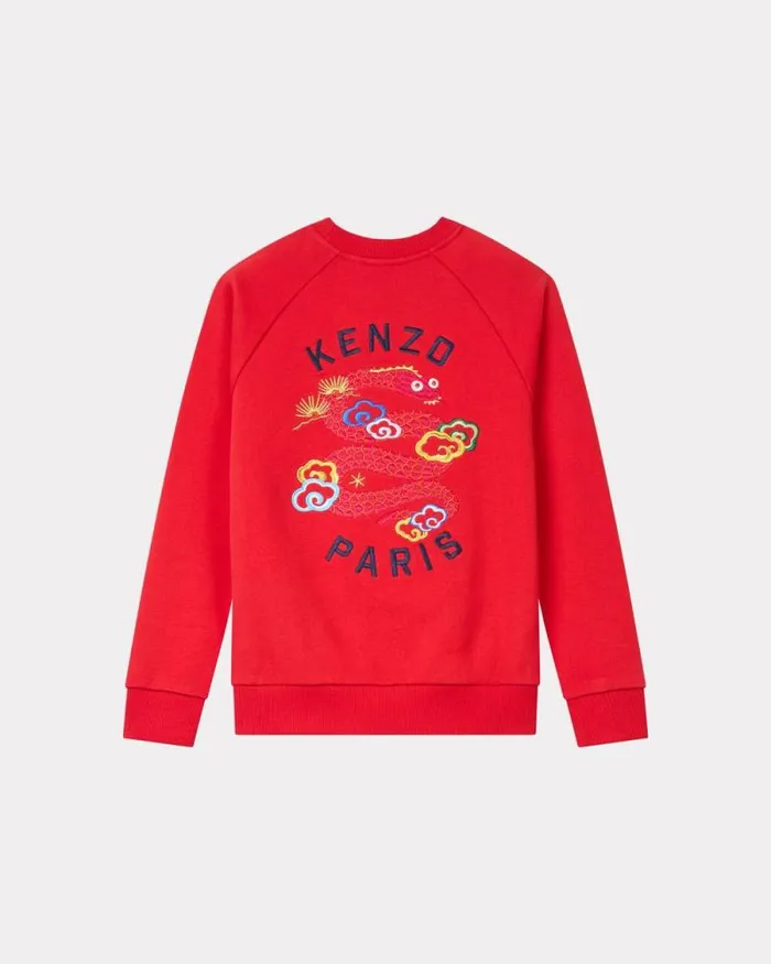 Kids 039Lunar New Year039 Embroidered Sweatshirt In Cotton Deep Orange Kenzo Tshirts And Sweatshirts