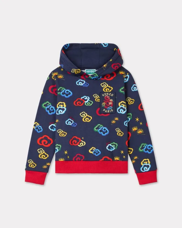 Kids 039Lunar New Year039 Hoodie In Cotton Navy Blue Kenzo Tshirts And Sweatshirts