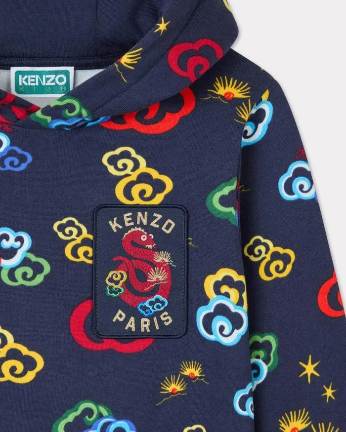 Kids 039Lunar New Year039 Hoodie In Cotton Navy Blue Kenzo Tshirts And Sweatshirts