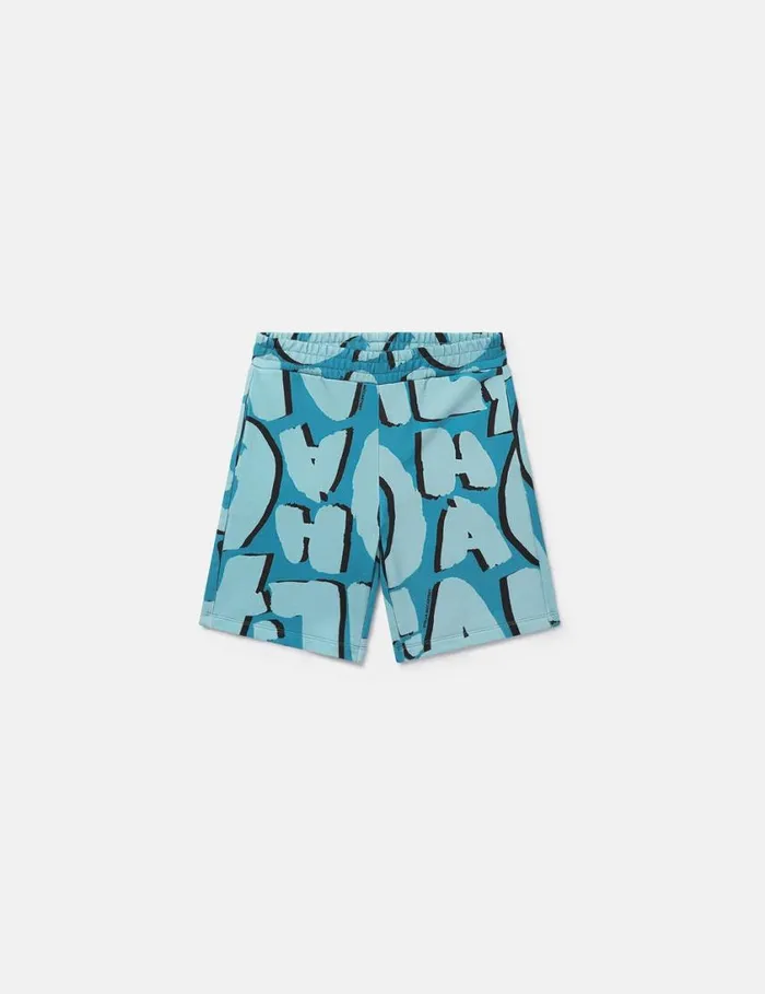 Kids Aloha Lettering Jersey Shorts Bright Blue Stella McCartney Pants and Shorts