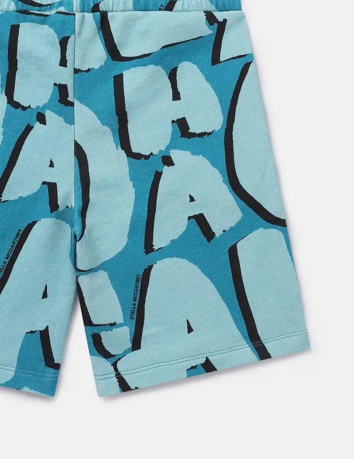 Kids Aloha Lettering Jersey Shorts Bright Blue Stella McCartney Pants and Shorts