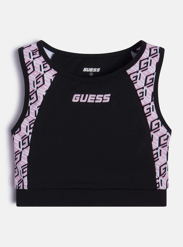 Kids Big Girl GUESS Black Logo Active Crop Top 816