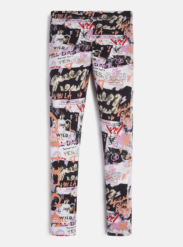 Kids Big Girl GUESS Newspaper Print Logo Leggings 716 Kids Big Girl GUESS Newspaper Print Logo Leggings 716