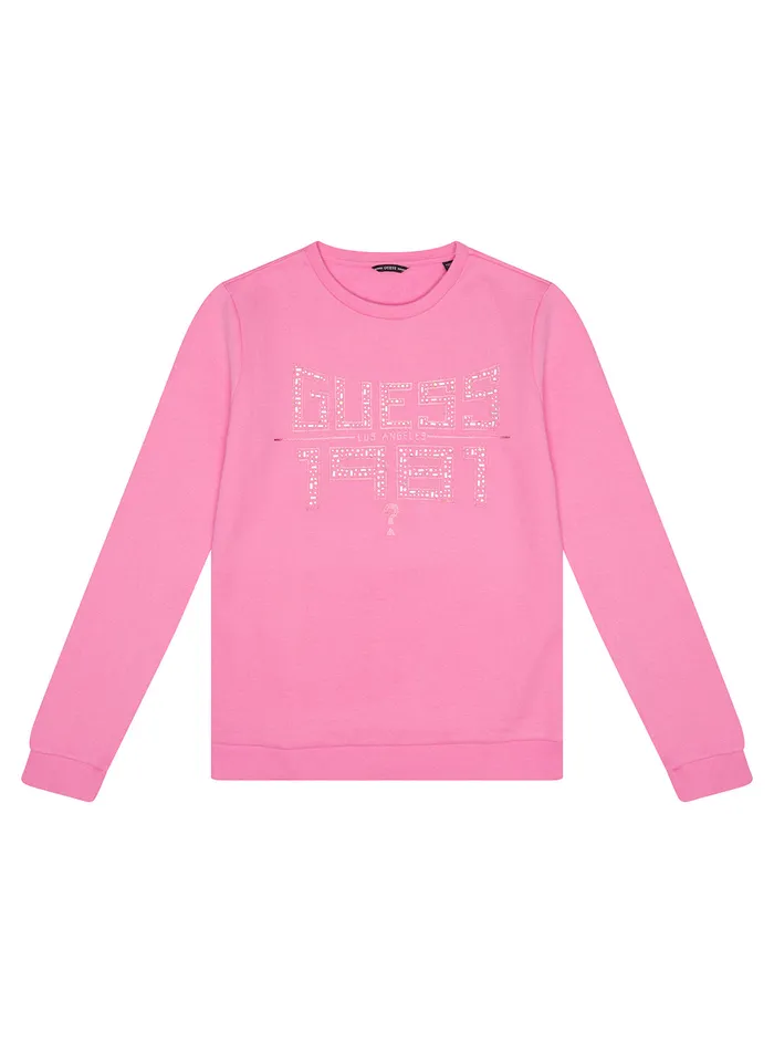 Kids Big Girl GUESS Pink Rhinestones Active Logo Top 716