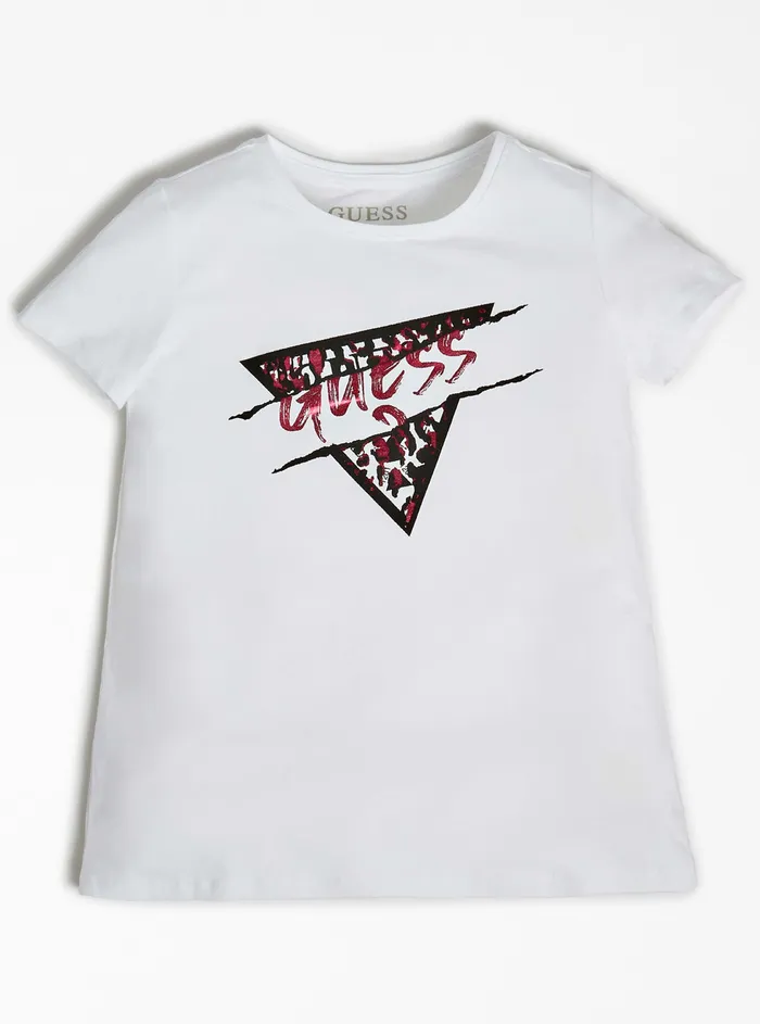Kids Big Girl GUESS White Leopard Logo Tshirt 716