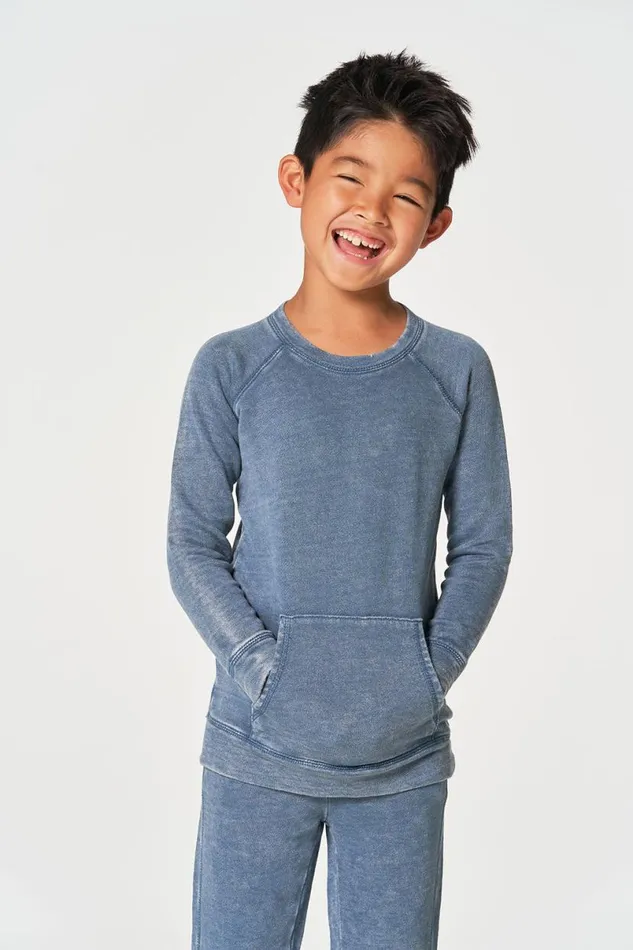 Kids Boys Chaser Brand Boys Linen French Terry Long Sleeve Kanga Pocket Pullover