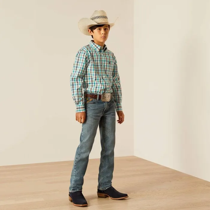 Kids Button Down Shirts Ariat Pro Series Johnathan Classic Fit Shirt Navy