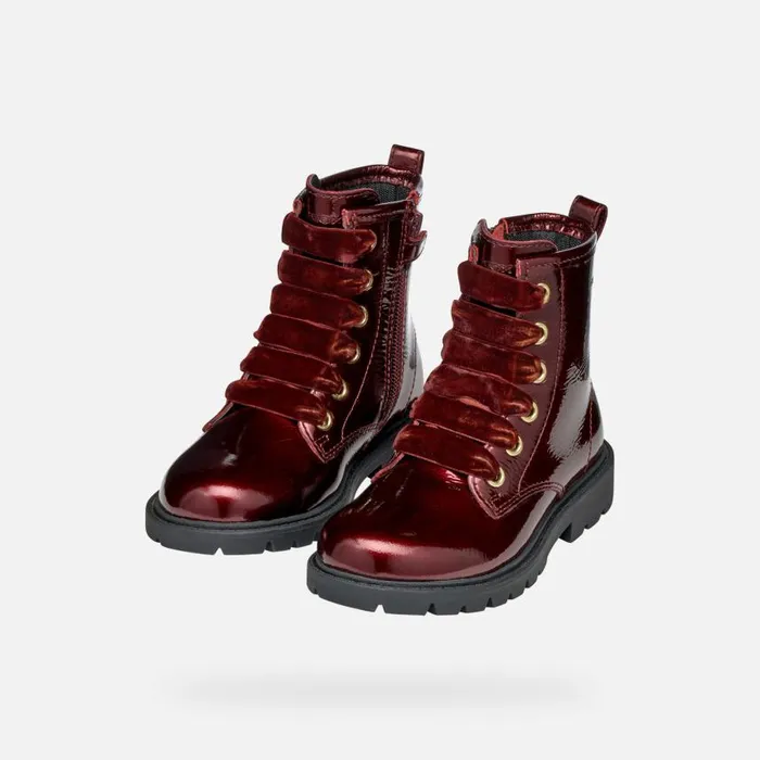 Kids Geox Ankle Boots SHAYLAX GIRL Bordeaux Ankle Boots With Laces Bordeaux