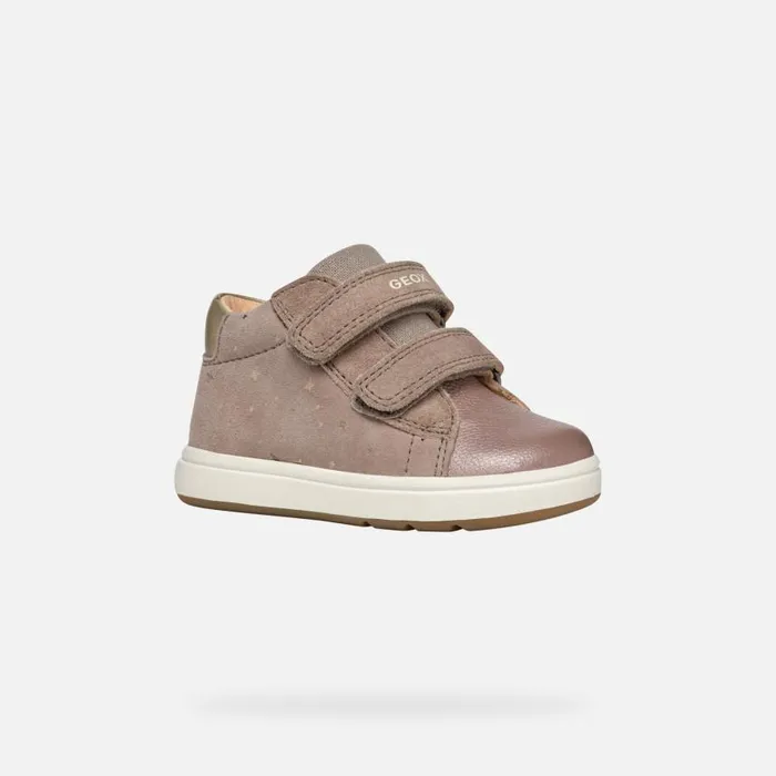 Kids Geox First Steps BIGLIA BABY GIRL Dark BeigePlatinum Sneakers With Straps Dark Beigeplatinum
