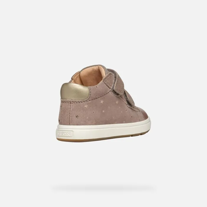 Kids Geox First Steps BIGLIA BABY GIRL Dark BeigePlatinum Sneakers With Straps Dark Beigeplatinum