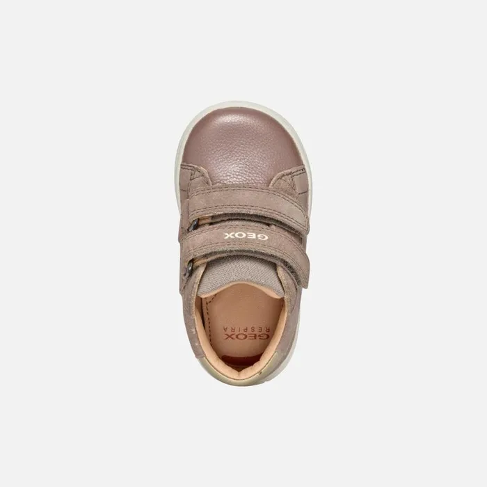 Kids Geox First Steps BIGLIA BABY GIRL Dark BeigePlatinum Sneakers With Straps Dark Beigeplatinum