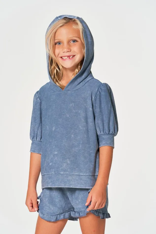 Kids Girls Chaser Brand Girls RPET Cozy Knit 34 Puff Sleeve Hoodie