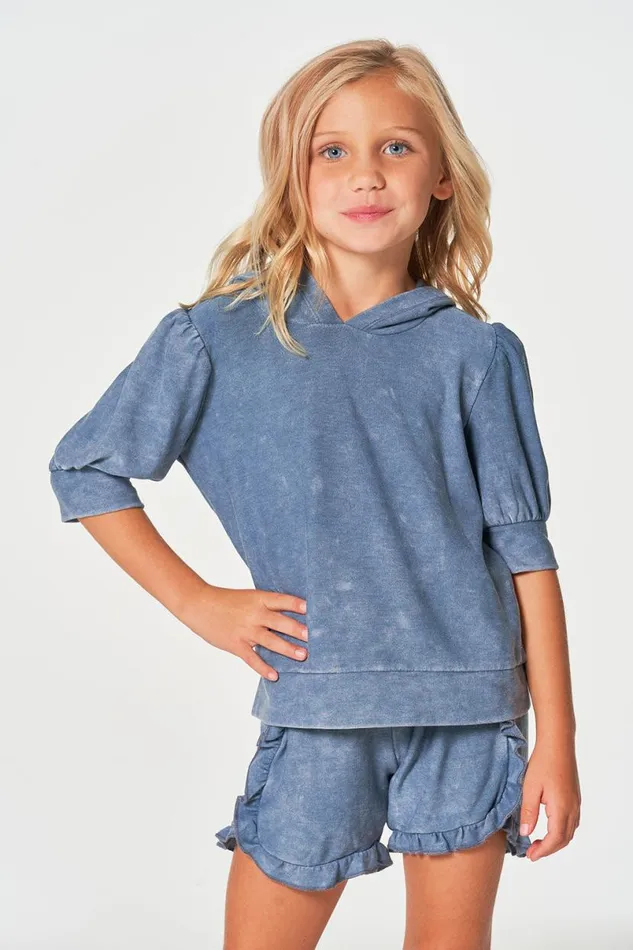 Kids Girls Chaser Brand Girls RPET Cozy Knit 34 Puff Sleeve Hoodie