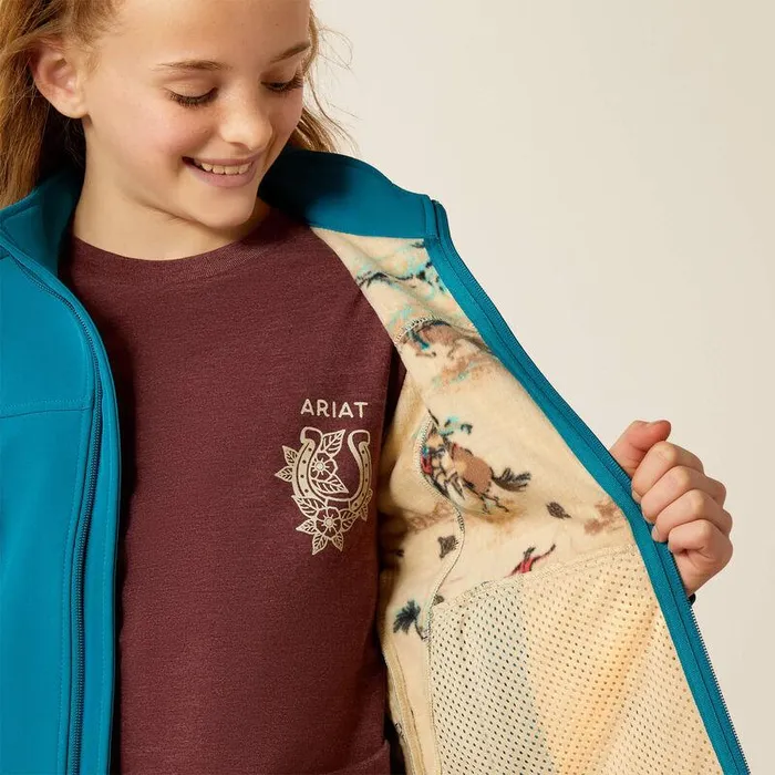 Kids Jackets and Vests Ariat New Team Softshell Jacket Ocean Depthsretro Ranch Print