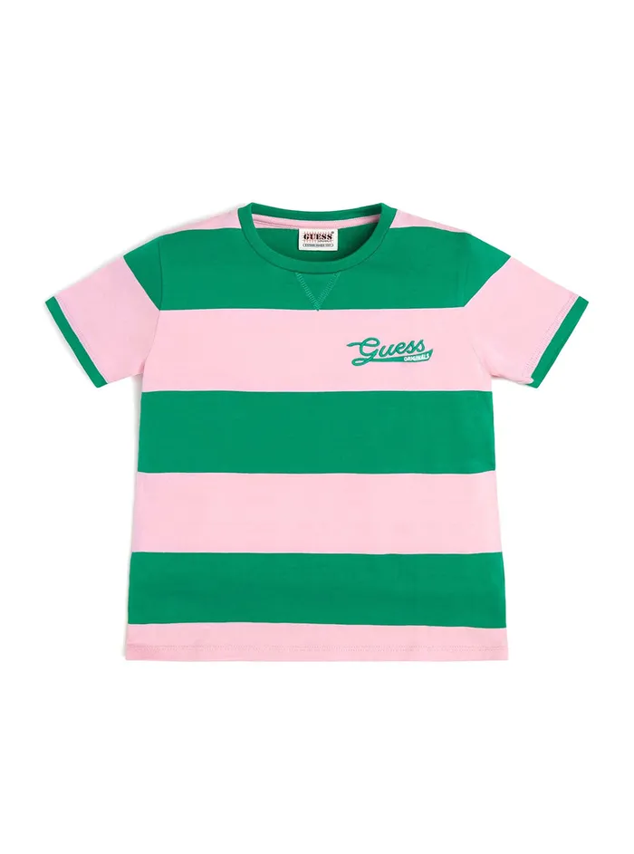 Kids Little Boy GUESS Green Matcha Multi Striped Tshirt 414