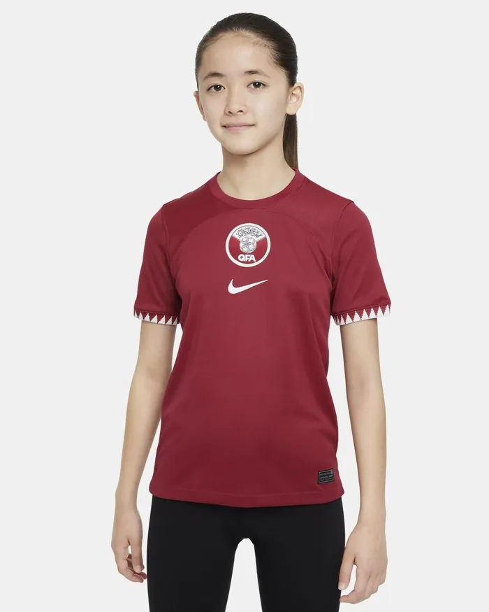Kids Nike All Clothing Qatar 202223 Stadium Home Desert Maroonwhite