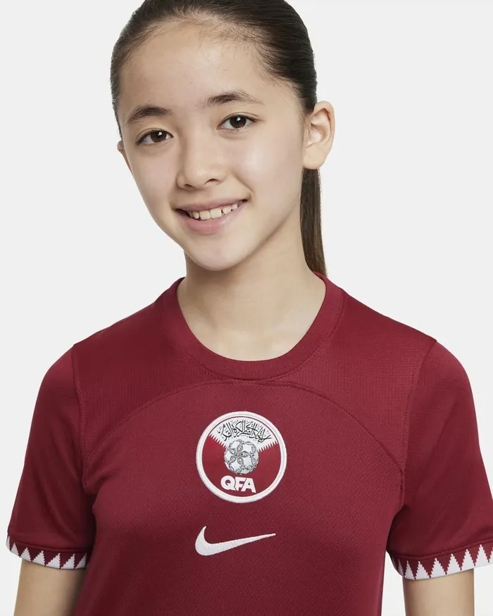Kids Nike All Clothing Qatar 202223 Stadium Home Desert Maroonwhite