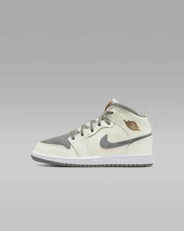 Kids Nike Jordan Jordan 1 Mid SE Sailmetallic Goldflat Pewter