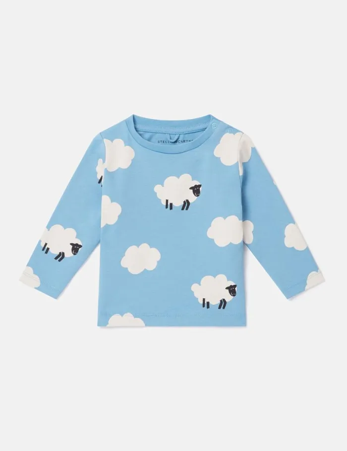 Kids Sheep Pattern LongSleeve TShirt Blue And White Stella McCartney Baby Girls