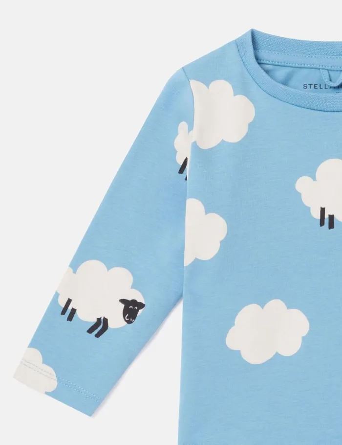 Kids Sheep Pattern LongSleeve TShirt Blue And White Stella McCartney Baby Girls