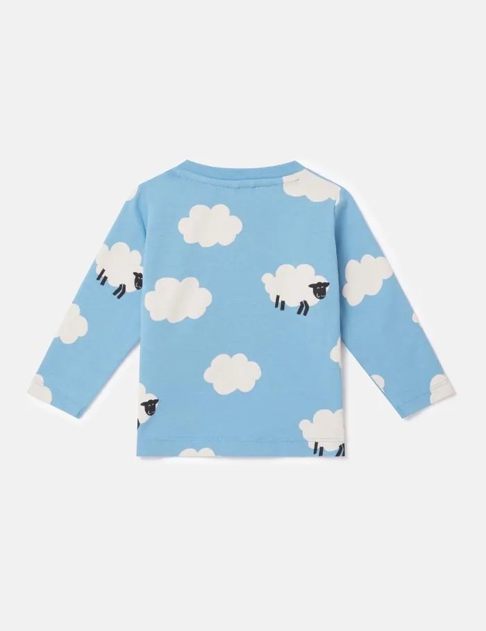 Kids Sheep Pattern LongSleeve TShirt Blue And White Stella McCartney Baby Girls