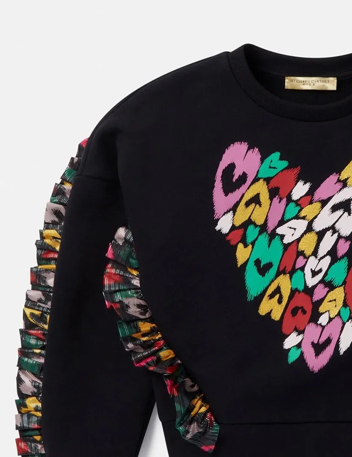 Kids Smudged Heart Print Fringed Sweatshirt Black Stella McCartney Sweaters and Cardigans Kids Smudged Heart Print Fringed Sweatshirt Black Stella McCartney Sweaters and Cardigans