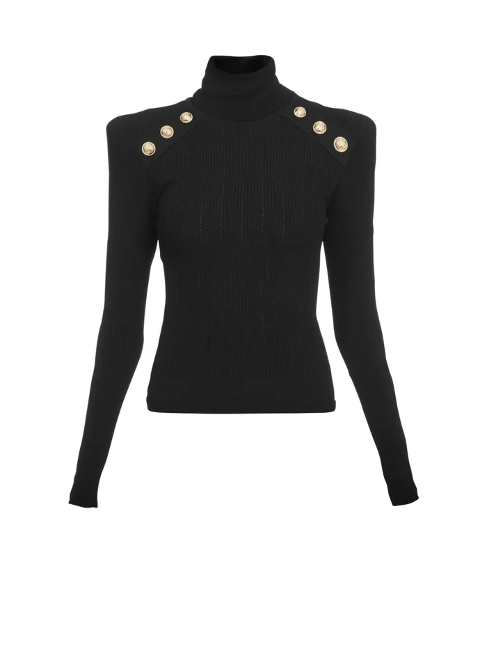 Knit Jumper With Gold Buttons Black Women Balmain Knitwear