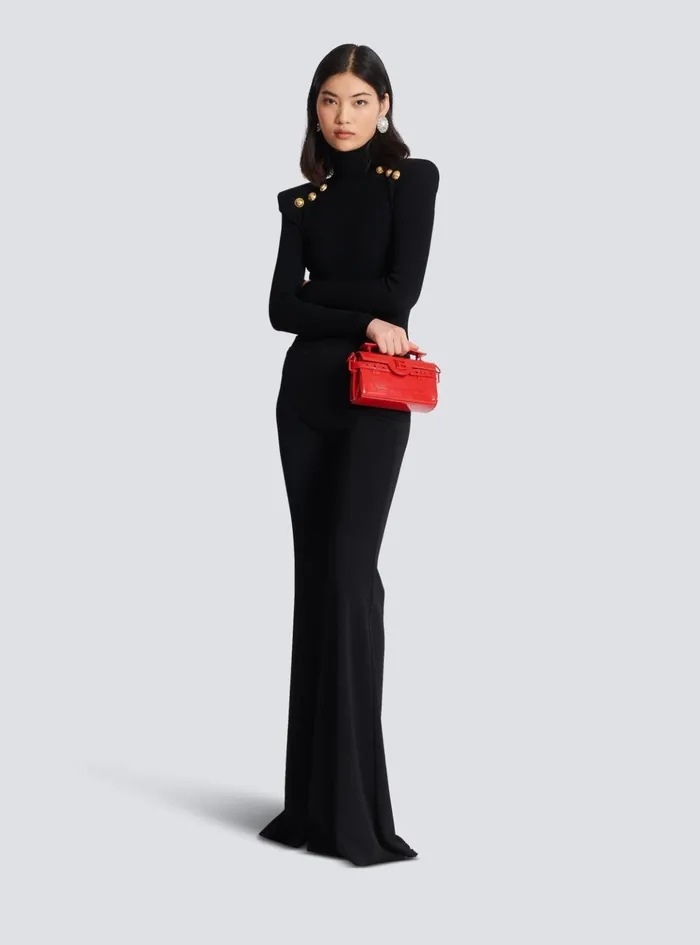 Knit Jumper With Gold Buttons Black Women Balmain Knitwear