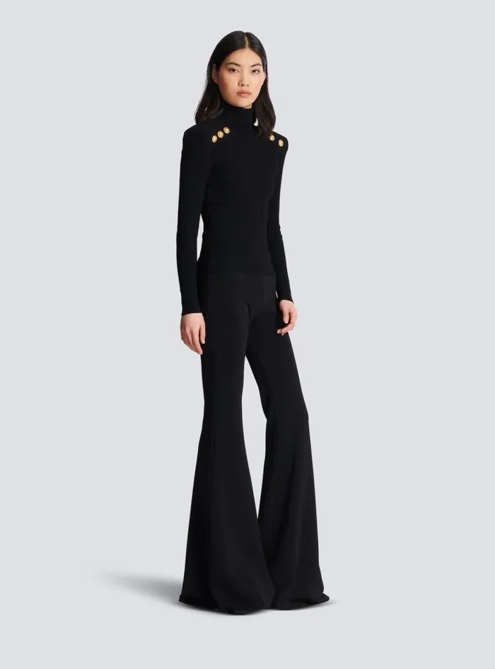 Knit Jumper With Gold Buttons Black Women Balmain Knitwear