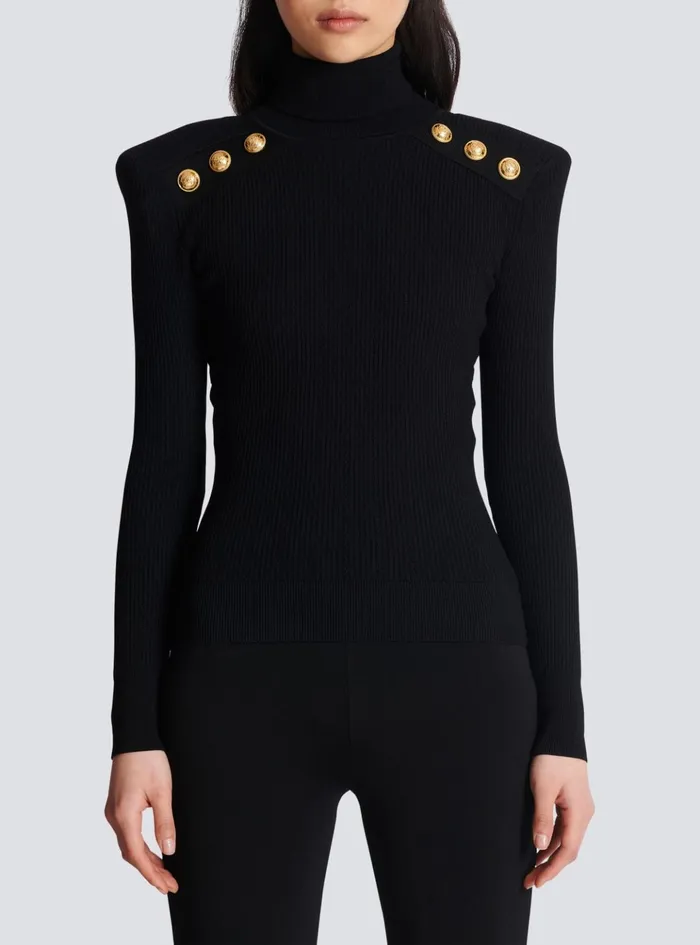 Knit Jumper With Gold Buttons Black Women Balmain Knitwear