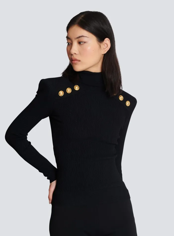 Knit Jumper With Gold Buttons Black Women Balmain Knitwear