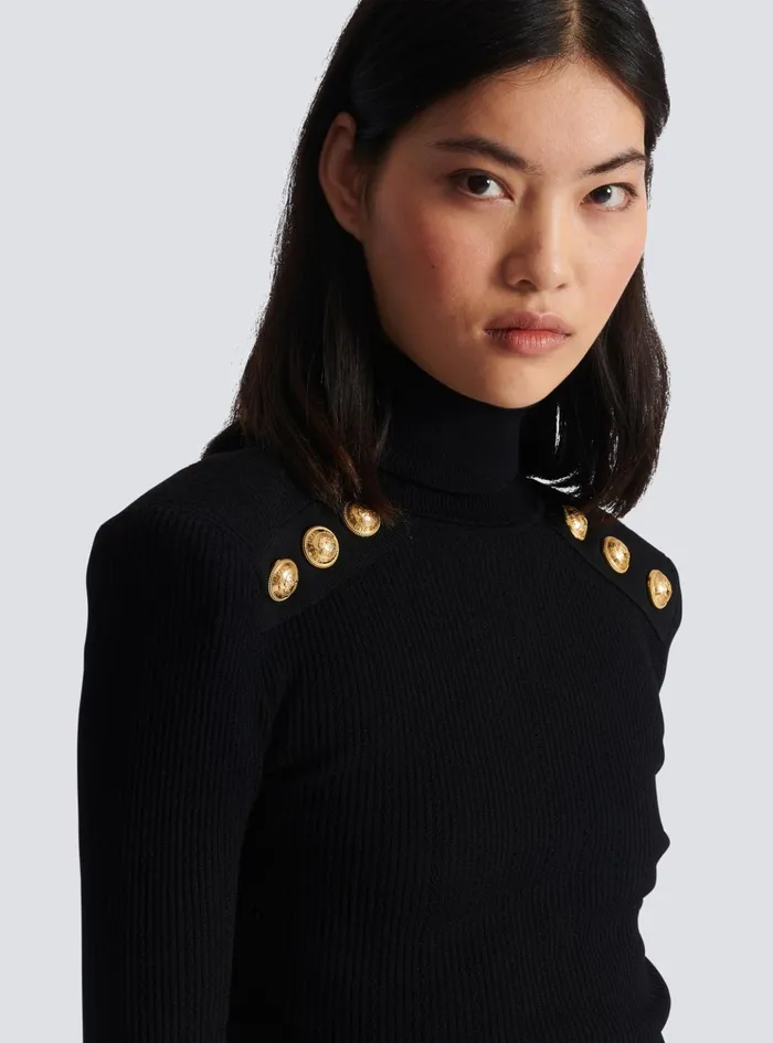 Knit Jumper With Gold Buttons Black Women Balmain Knitwear