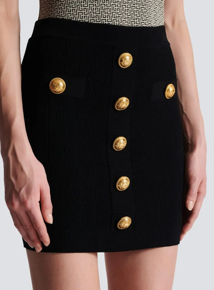 Knit Skirt With Buttons Black Women Balmain Knitwear