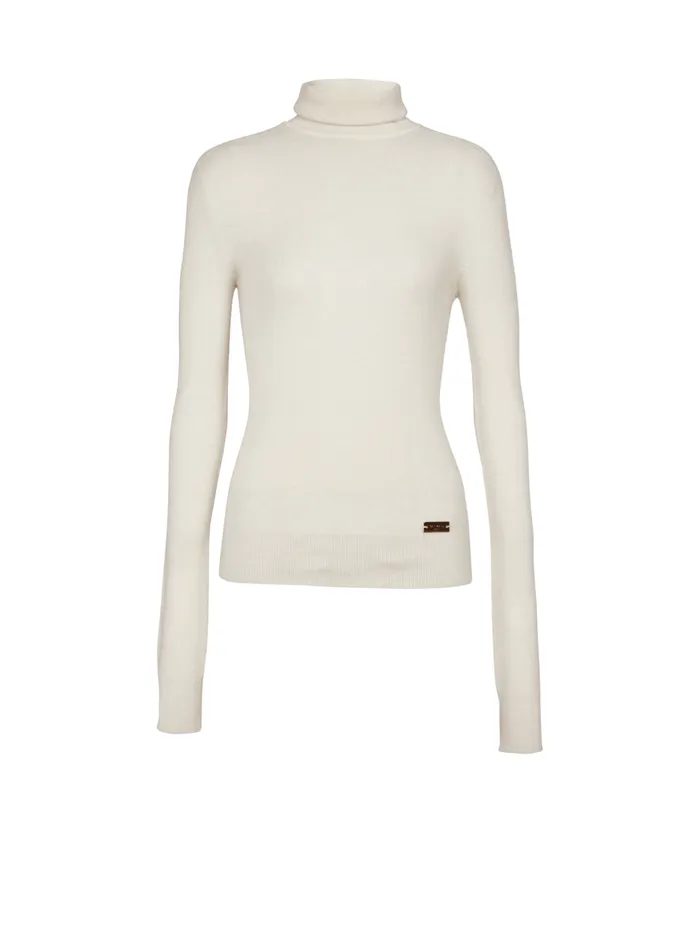 Knitted Turtleneck Jumper Beige Women Balmain Knitwear