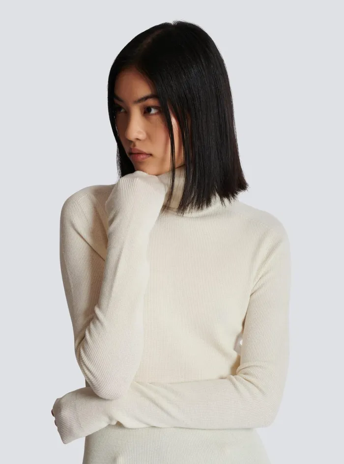 Knitted Turtleneck Jumper Beige Women Balmain Knitwear