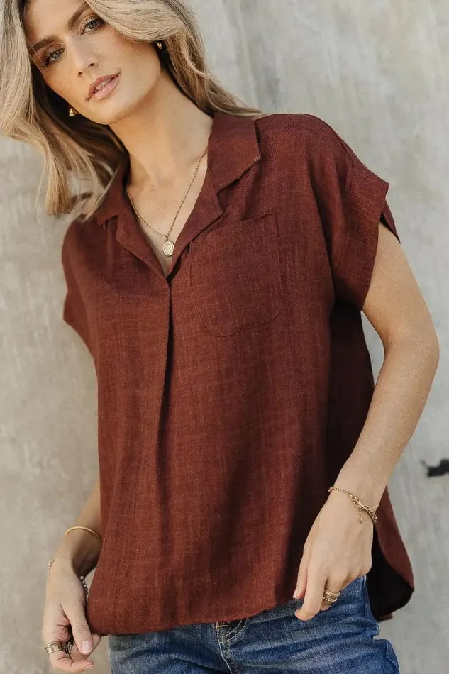 Kylar Collared Top In Burgundy Burgundy Women Bohme Tops