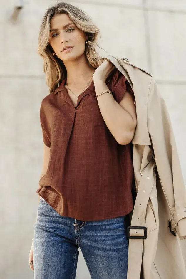 Kylar Collared Top In Burgundy Burgundy Women Bohme Tops