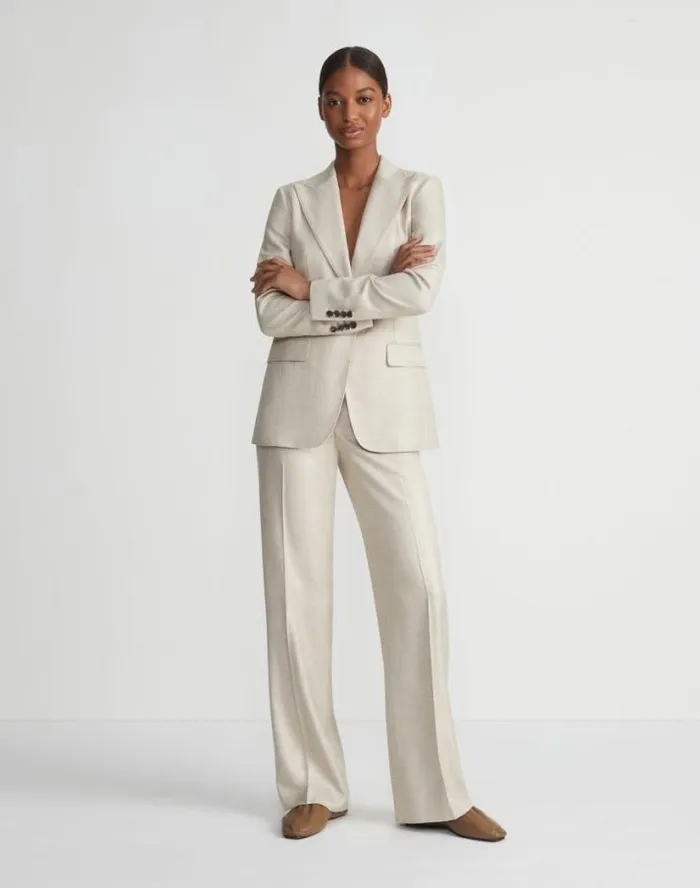 Lafayette 148 New York Bamboo Viscose Twill Single Button Blazer Birch Bark Multi Ready To Wear Jackets and Blazers