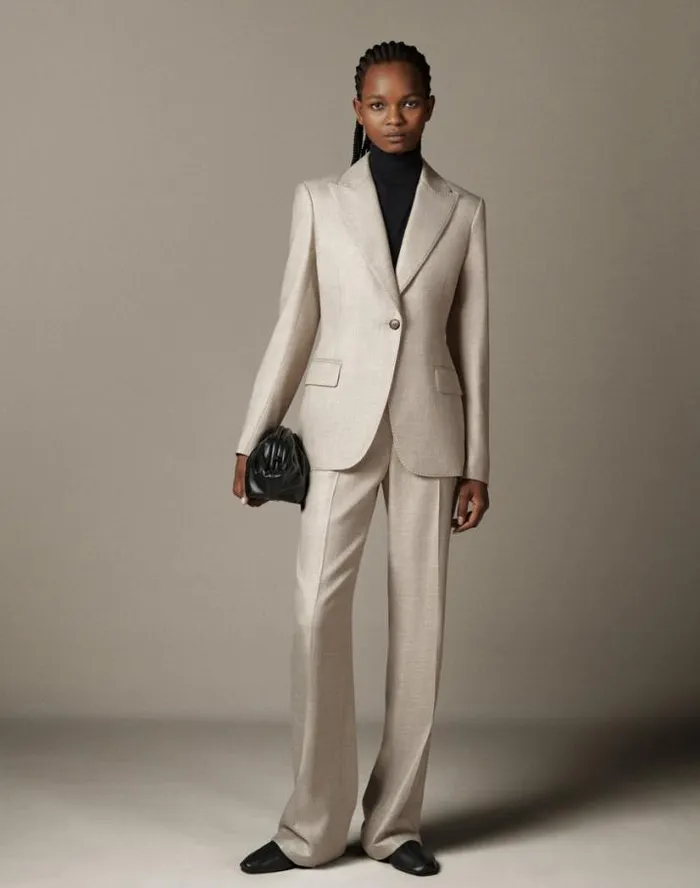 Lafayette 148 New York Bamboo Viscose Twill Single Button Blazer Birch Bark Multi Ready To Wear Jackets and Blazers